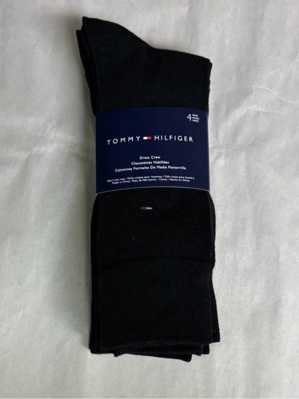 New Tommy Hilfiger Socks Men’s 4 Pair Black Dress Crew Socks Casual Preppy